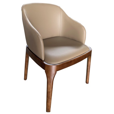 Monaco Arm Chair, Taupe coloured PU on a solid timber base