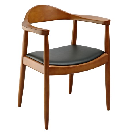 Replica Round Chair in Light Walnut Colour with Black PU Seat
